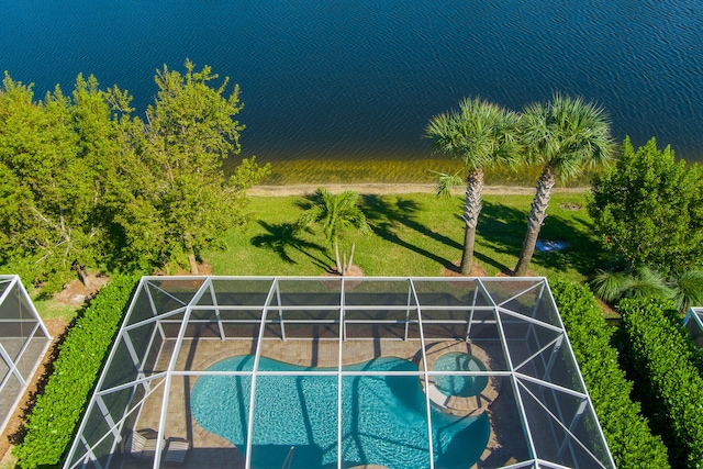 aerial view with a water view