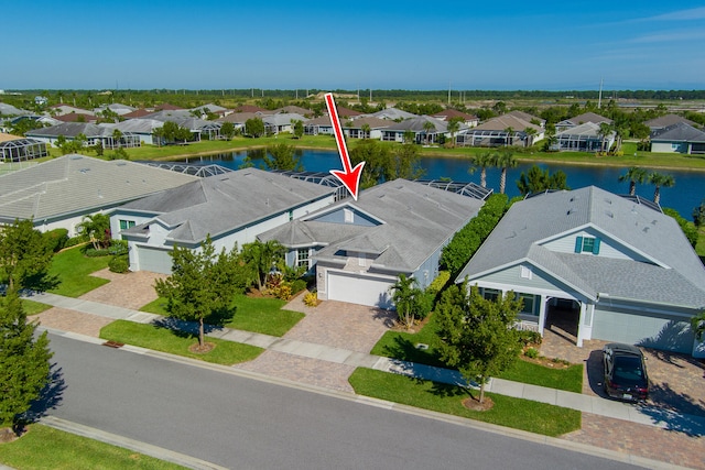 aerial view with a water view