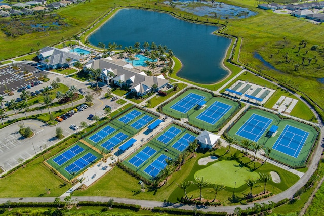 aerial view with a water view