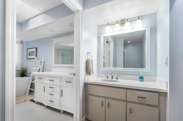 bathroom with vanity and tile patterned floors