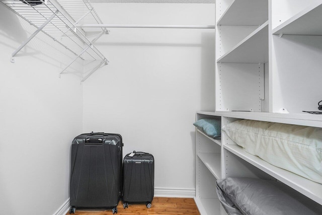 walk in closet featuring wood-type flooring