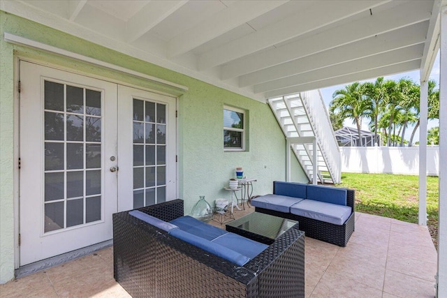 view of patio featuring french doors and an outdoor hangout area