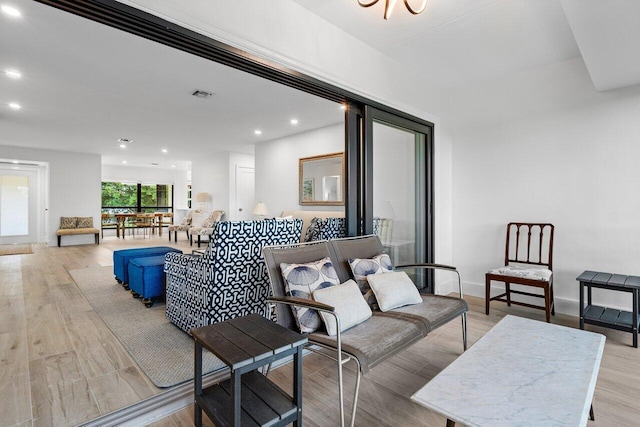 living room featuring light wood-type flooring