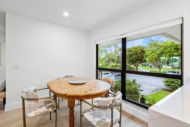 dining space with light hardwood / wood-style flooring