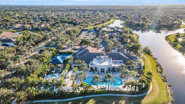 aerial view with a water view