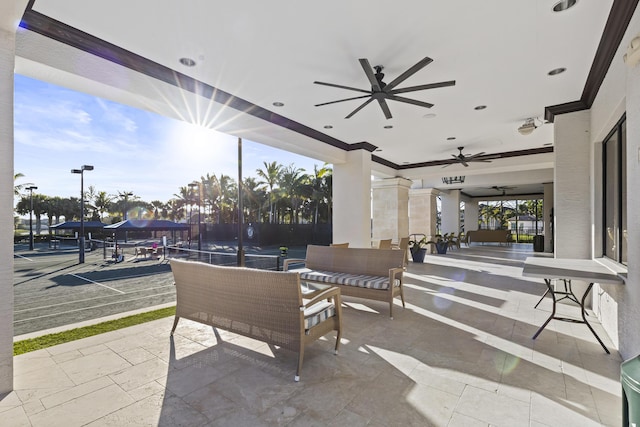 view of patio / terrace featuring an outdoor living space and ceiling fan