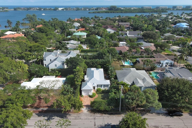 aerial view featuring a water view