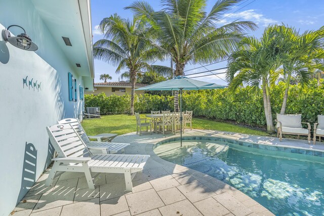 view of swimming pool with an in ground hot tub and a patio