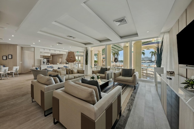 living room with light wood-type flooring