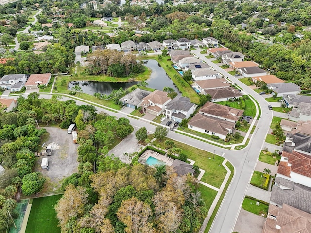 bird's eye view featuring a water view