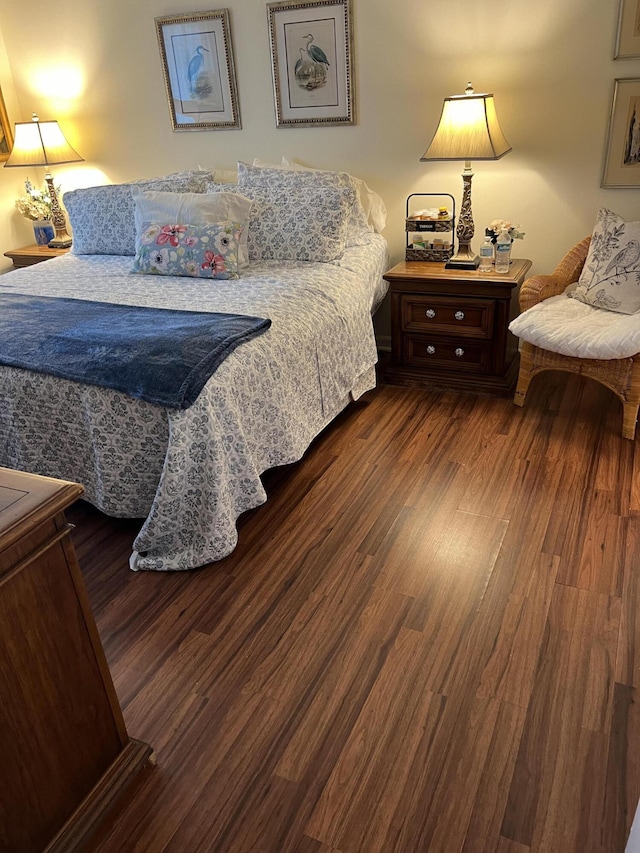 bedroom with dark hardwood / wood-style flooring