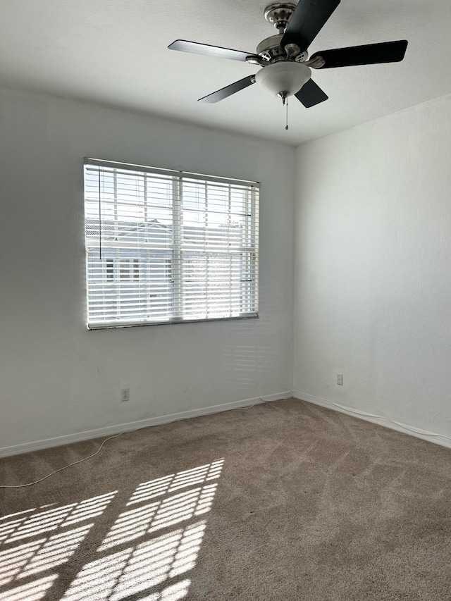 unfurnished room featuring ceiling fan and carpet