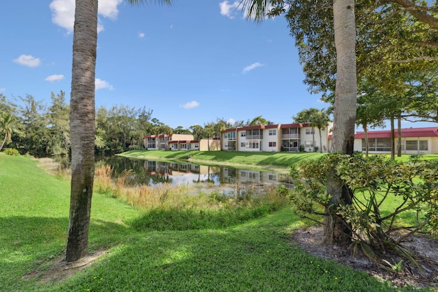 view of yard with a water view