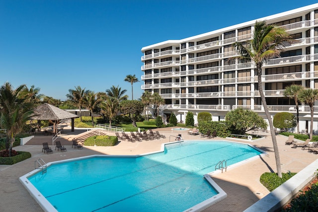 view of pool with a gazebo and a patio