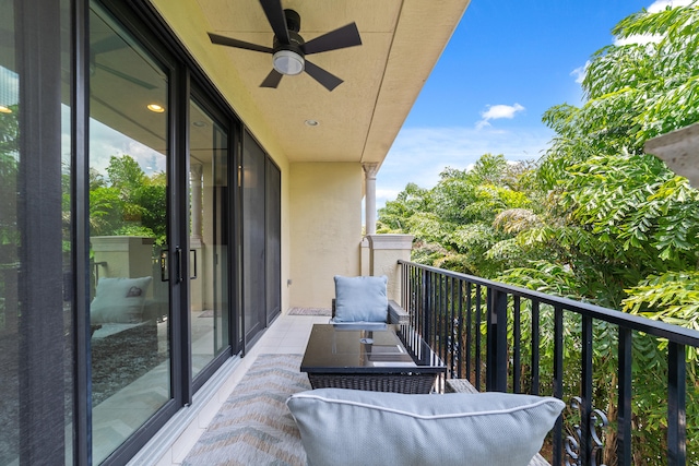 balcony with ceiling fan