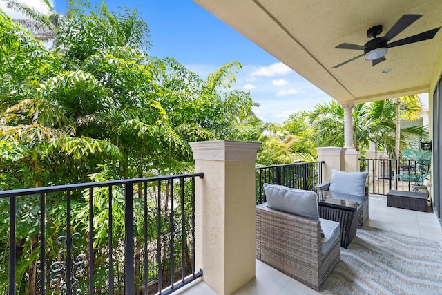 balcony with ceiling fan