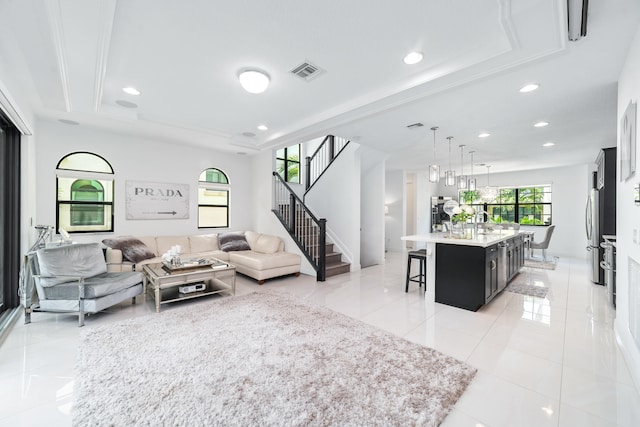 view of tiled living room