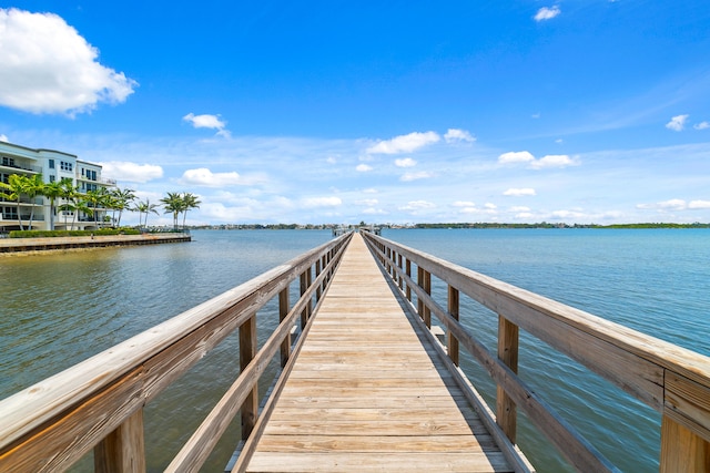 view of dock with a water view