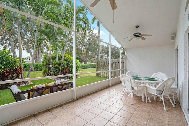 1643 Oak Berry Cir, Wellington, FL 33414 - sunroom / solarium with a ceiling fan, outdoor dining area, and lofted ceiling