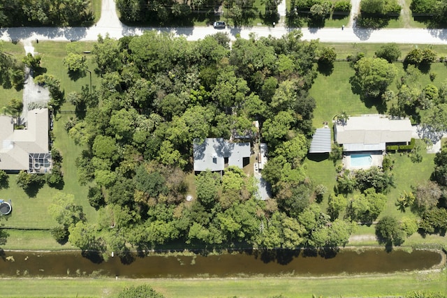 aerial view with a water view