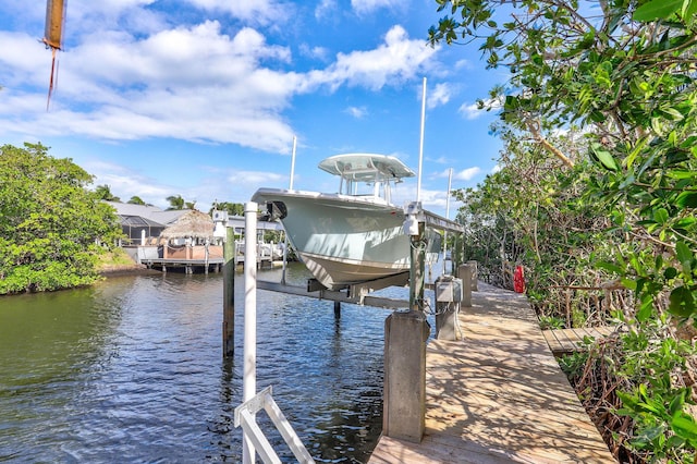 view of dock featuring a water view