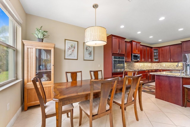 living room featuring light tile patterned flooring