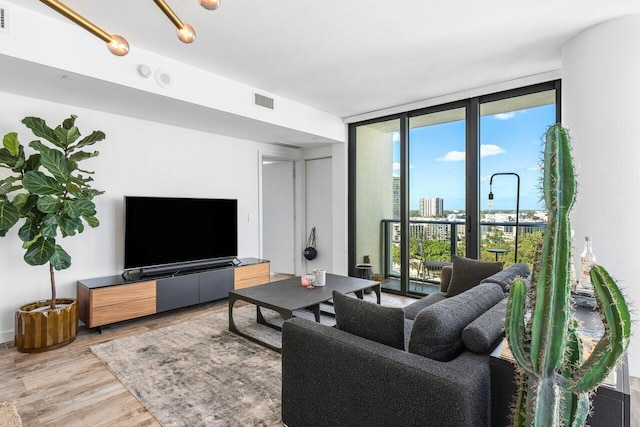 living room featuring hardwood / wood-style floors and expansive windows