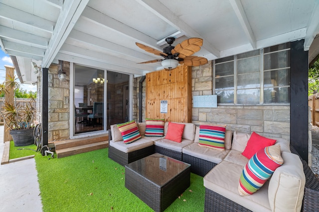 view of patio with an outdoor hangout area and ceiling fan