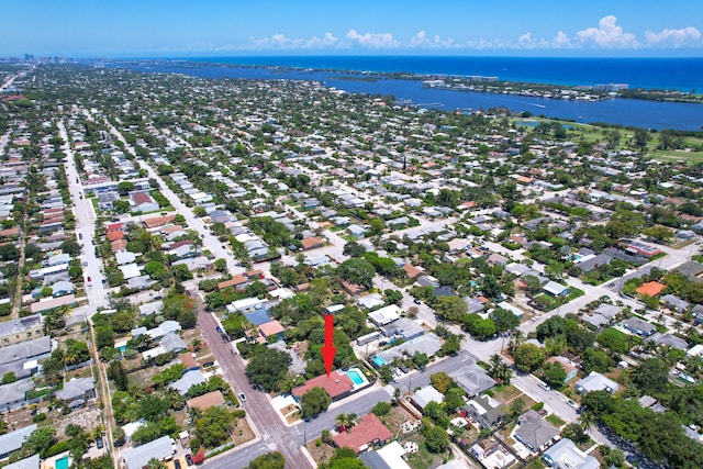 aerial view with a water view