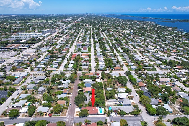 aerial view featuring a water view