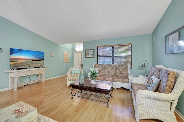 living room with lofted ceiling and wood-type flooring