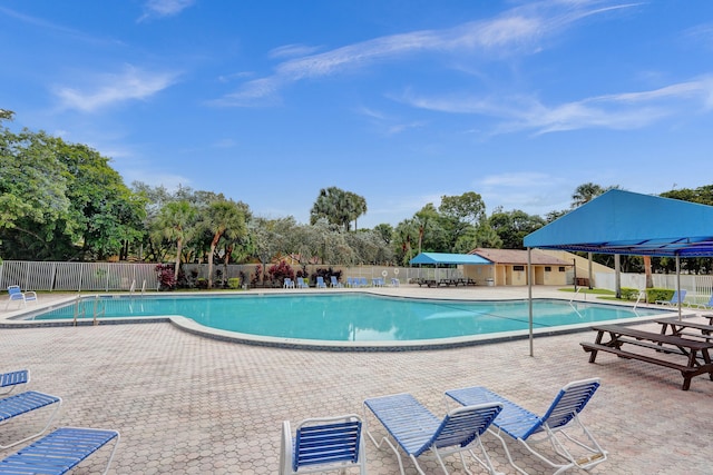 view of swimming pool featuring a patio area