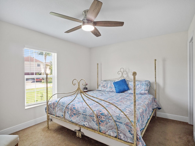 bedroom featuring carpet flooring and ceiling fan