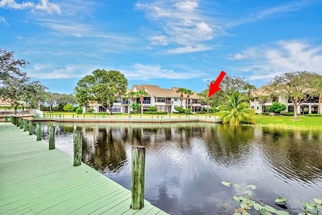 view of dock with a water view