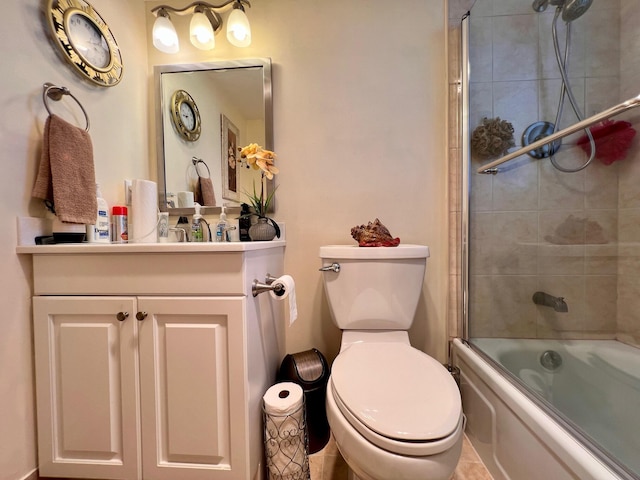 full bathroom with tile patterned floors, vanity, toilet, and enclosed tub / shower combo