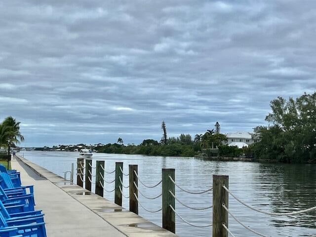 view of dock with a water view