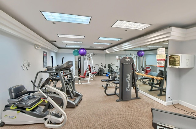 workout area featuring carpet floors