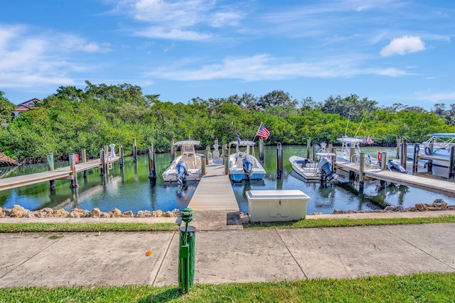 dock area featuring a water view