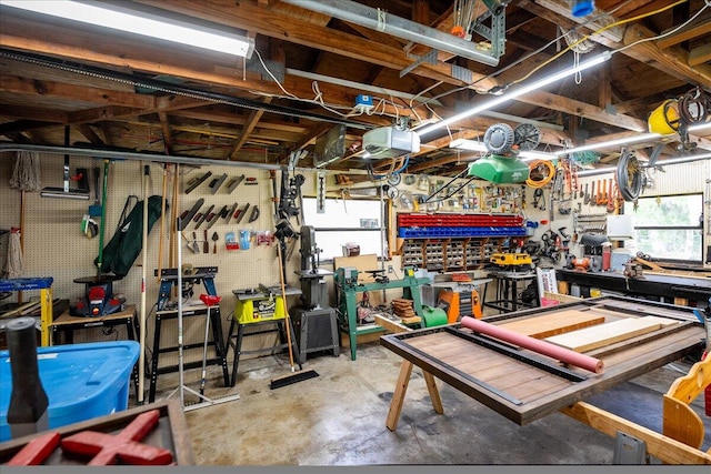 basement featuring a workshop area