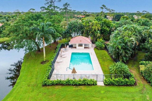 aerial view with a water view