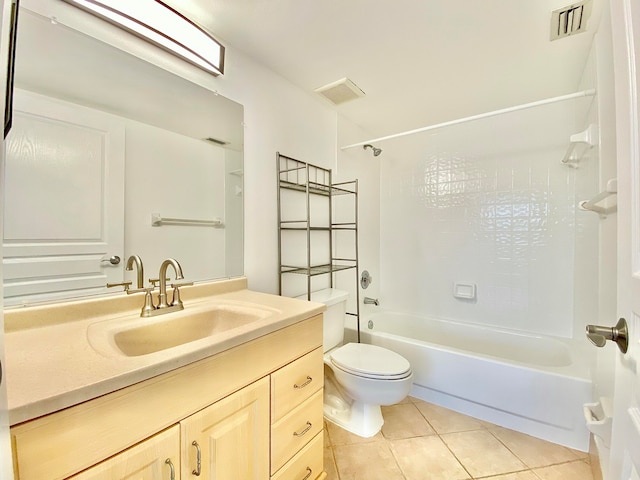 full bathroom featuring tile patterned floors, shower / washtub combination, vanity, and toilet