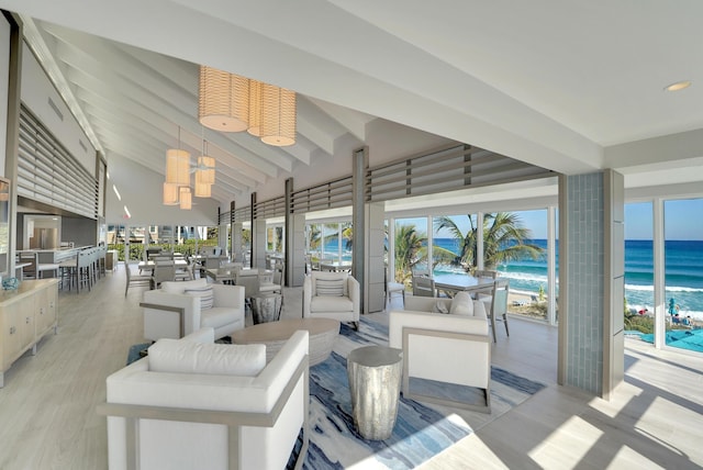 view of patio / terrace featuring an outdoor living space and a water view