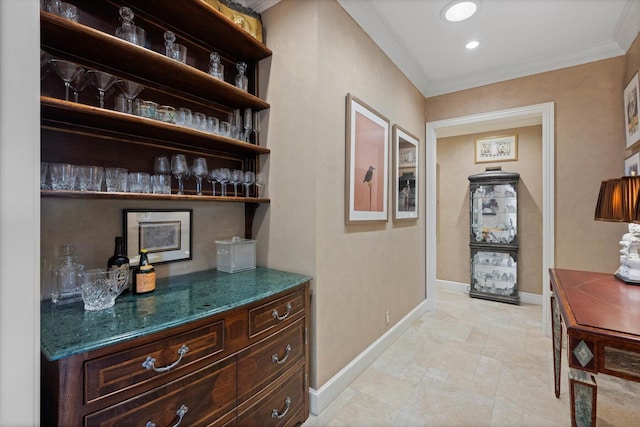 corridor featuring ornamental molding