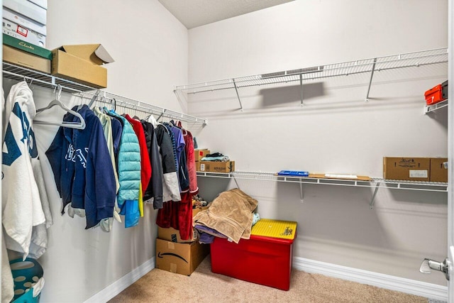 walk in closet featuring carpet