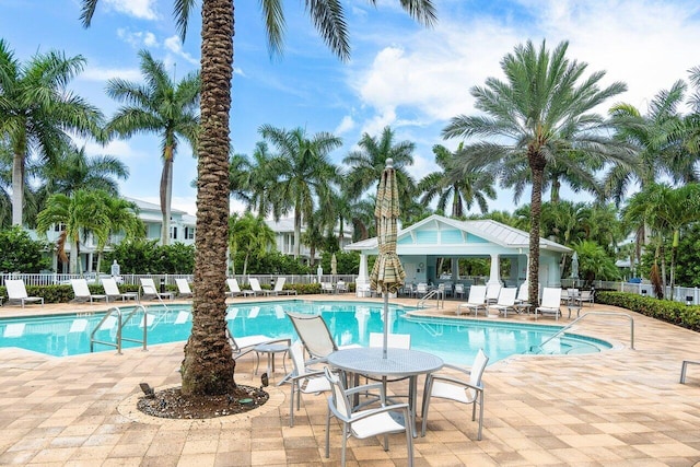 view of swimming pool featuring a patio area