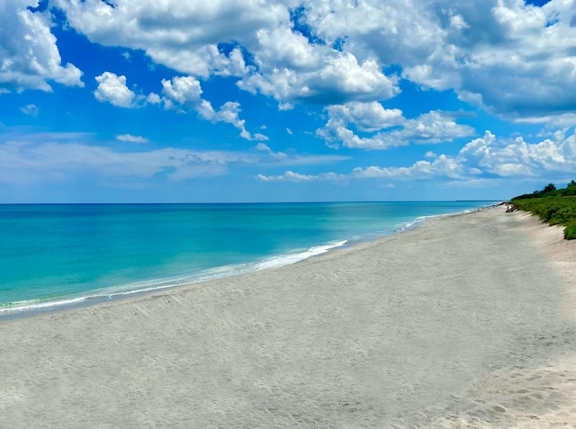 property view of water featuring a beach view