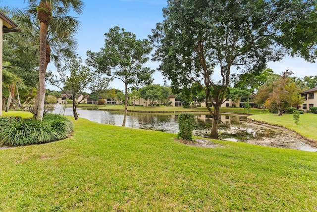 view of yard with a water view