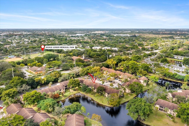 aerial view featuring a water view