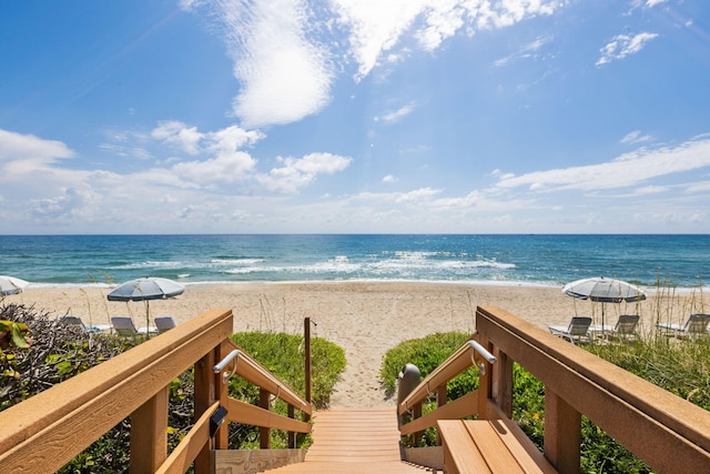 view of water feature featuring a view of the beach