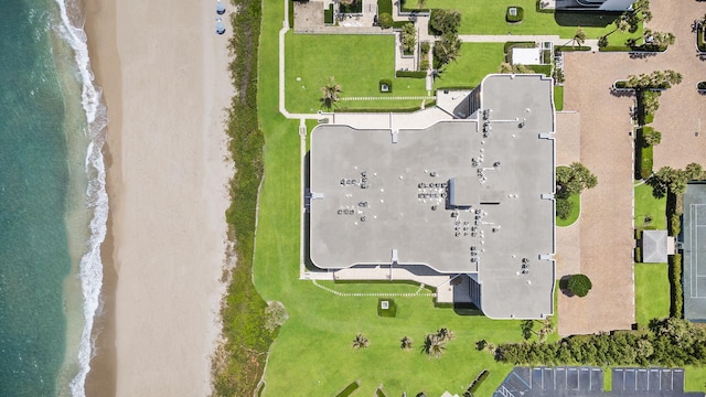 aerial view featuring a water view and a view of the beach